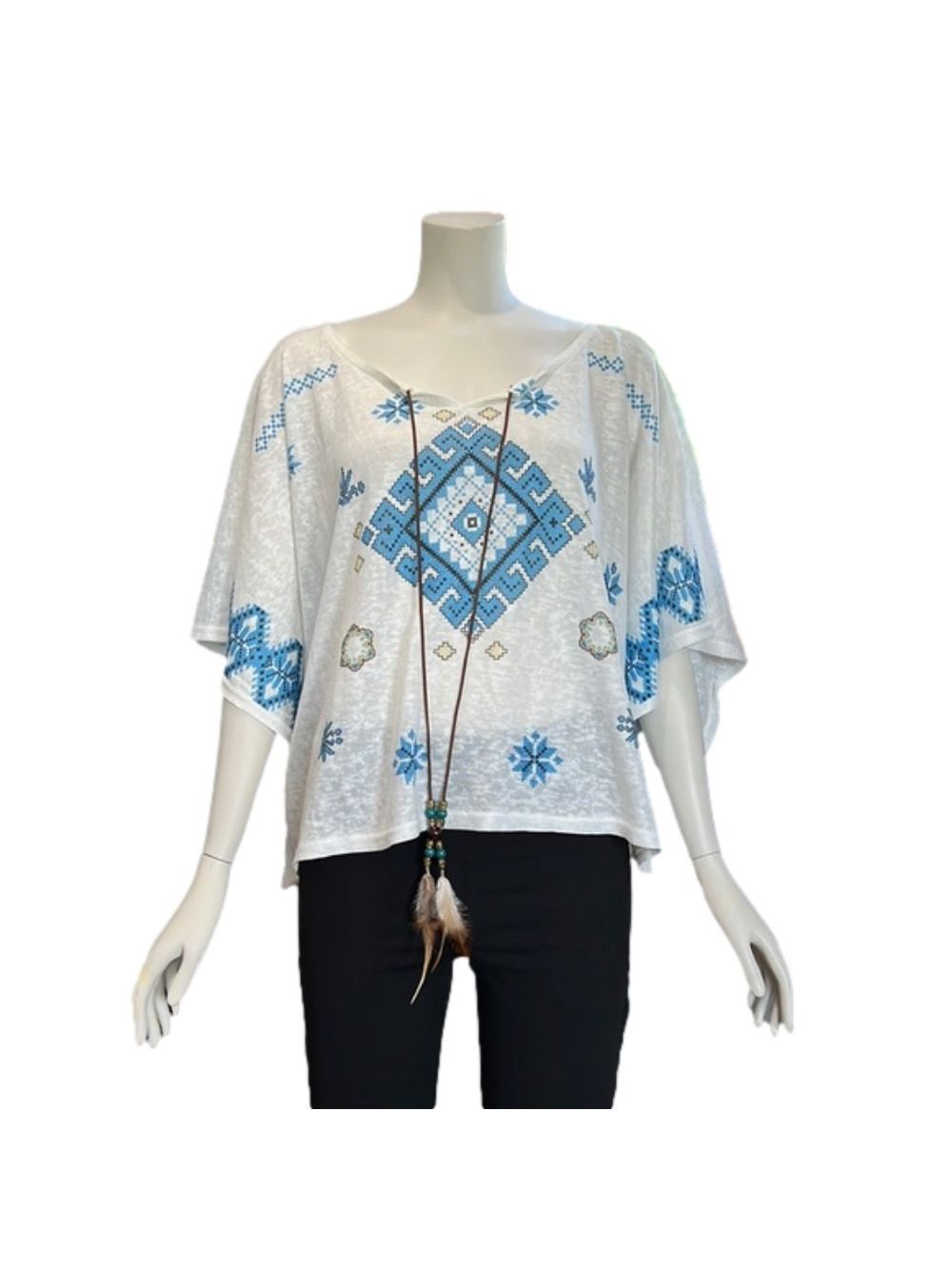 Wayan Natural Wear White Printed Short Sleeve Tee